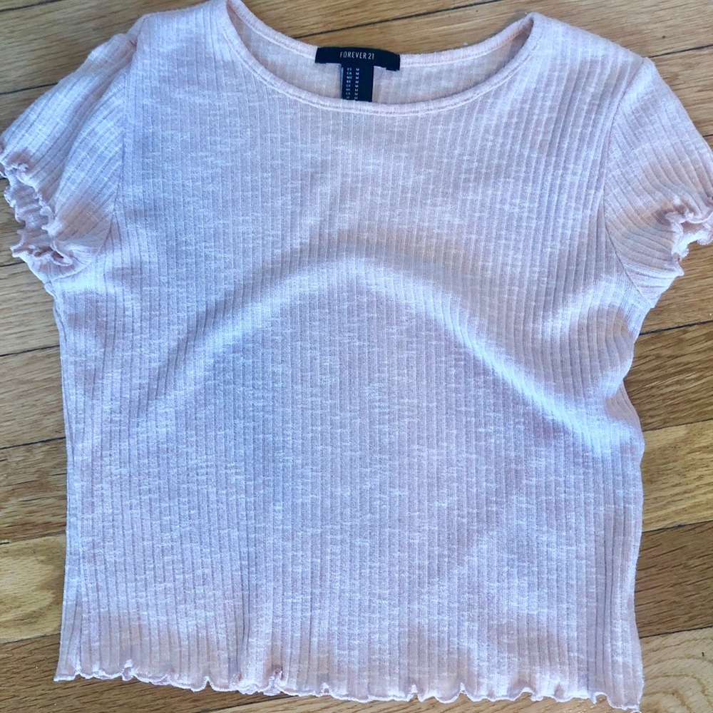 Forever 21 Lettuce Trim Pink Crop Top Small